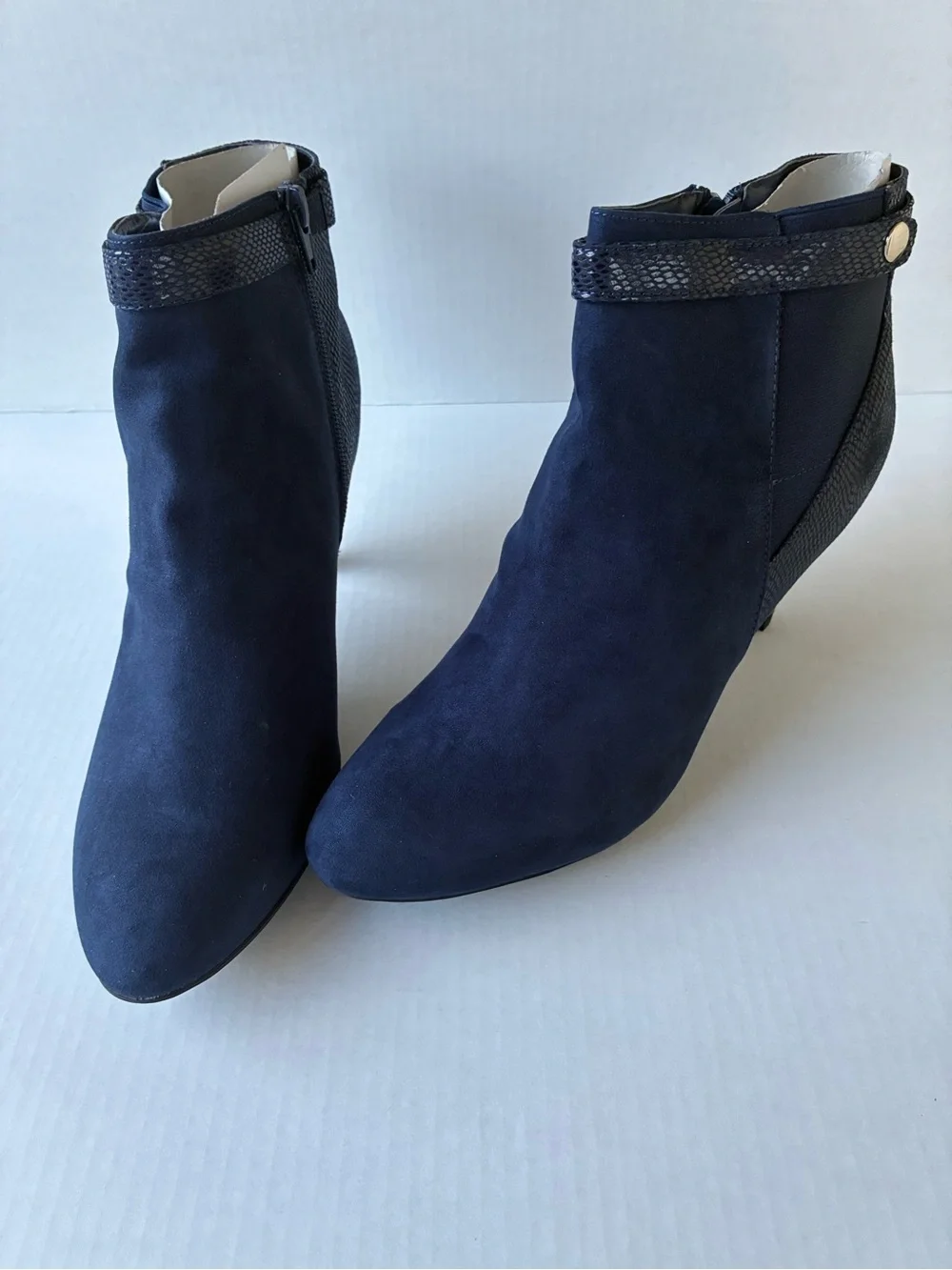 Women’s Navy Faux Suede Ankle Booties - Sleek Heeled Design